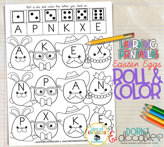 Roll and Color Letter Matching Printable - Dorky Doodles