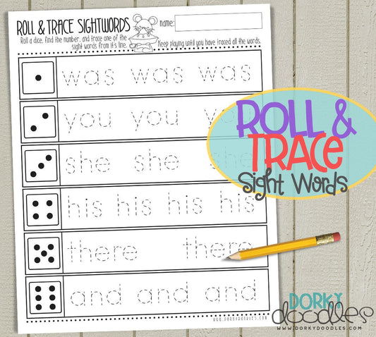 Roll and Trace Sight Words with Thanksgiving Mouse - Dorky Doodles