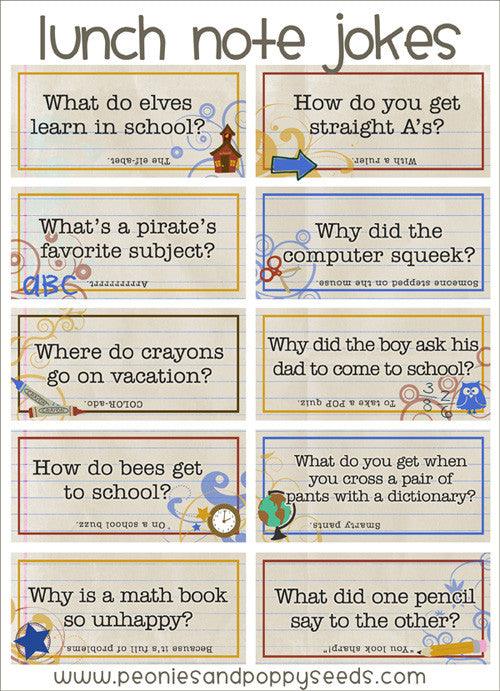 School Jokes: lunch note printables - Dorky Doodles