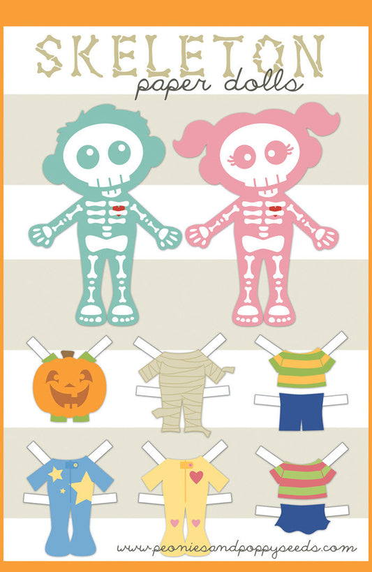 Skeleton Paper Dolls Printable - Dorky Doodles