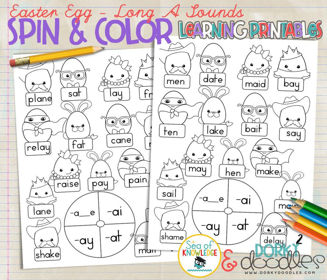 Spin and Color Long A Printables - Dorky Doodles