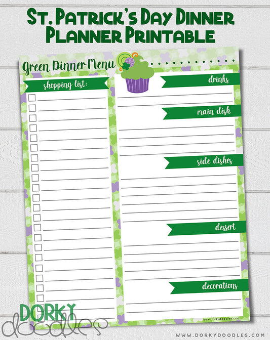 St. Patrick's Day Dinner Planner Printable - Dorky Doodles