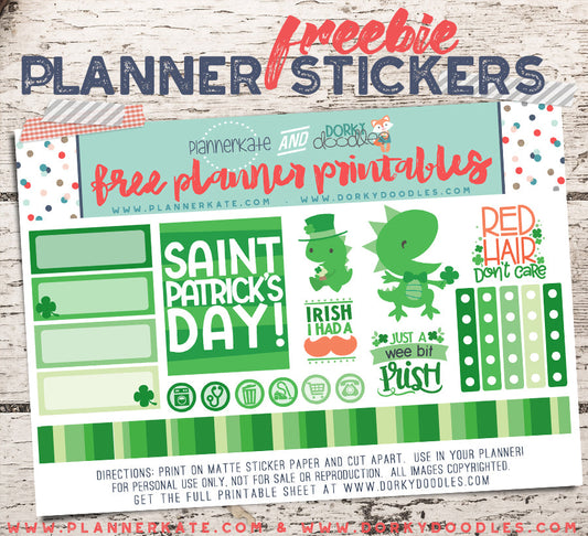 St. Patrick's Day Planner Stickers Freebie - Dorky Doodles