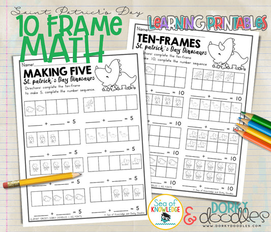 St Patrick's Day Ten Frame Math Printables - Dorky Doodles