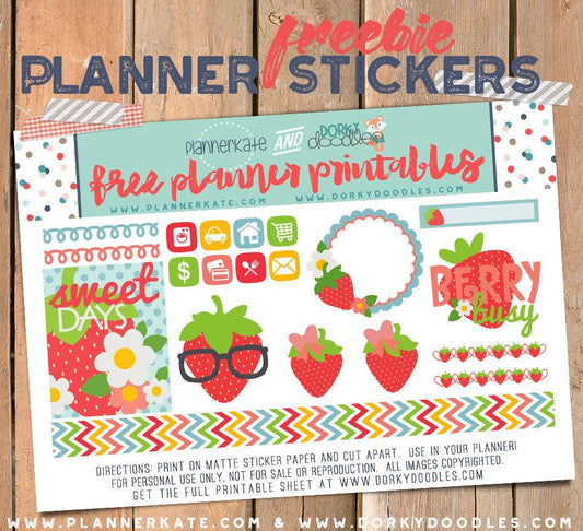 Strawberry Planner Sticker Freebie - Dorky Doodles
