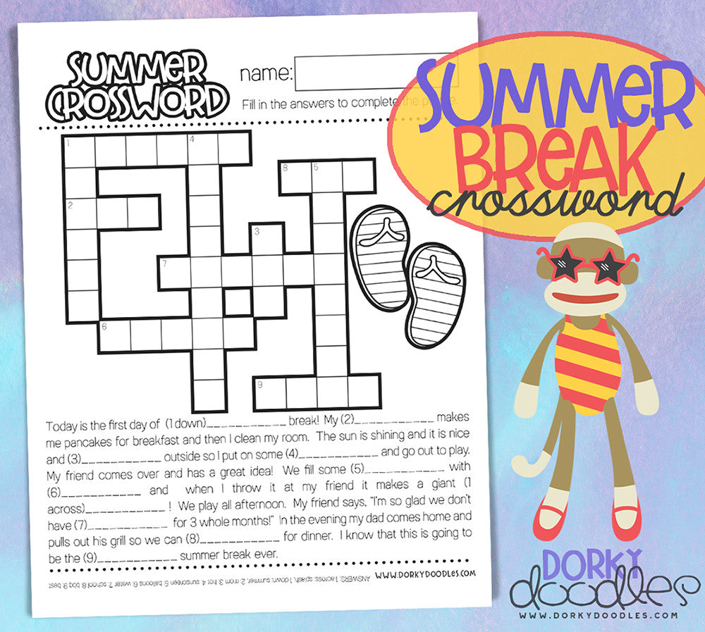 Summer Break Crossword Puzzle Printable