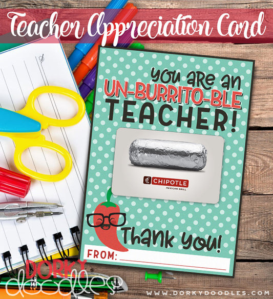 Teacher Appreciation Gift Card Printable - Dorky Doodles