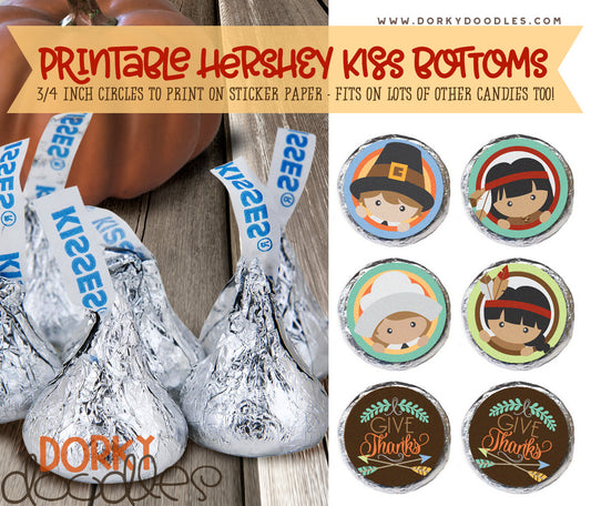 Thanksgiving Hershey Kiss Bottoms Printable - Dorky Doodles