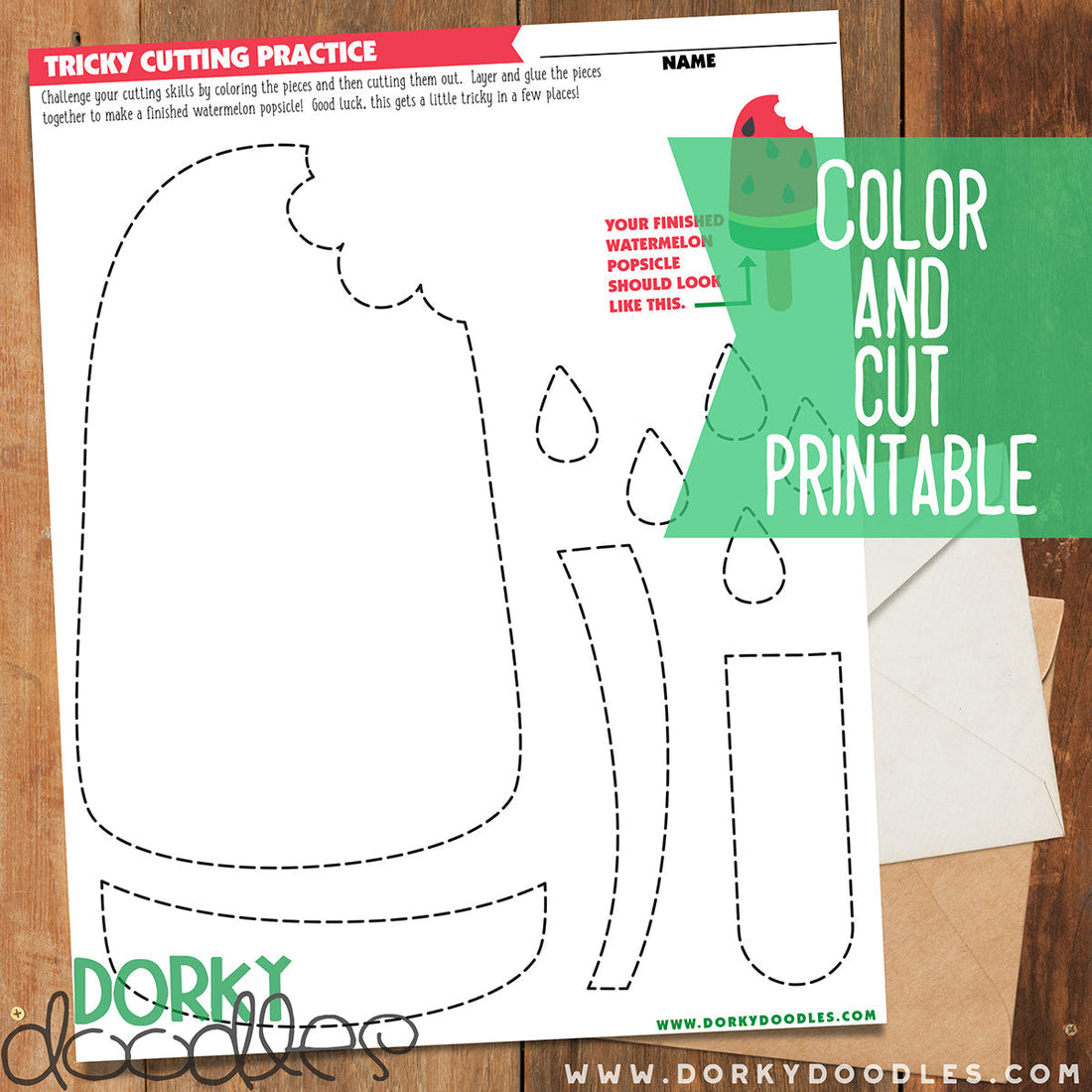 Tricky Cutting Practice Worksheet - Fun Summer Activity - Dorky Doodles