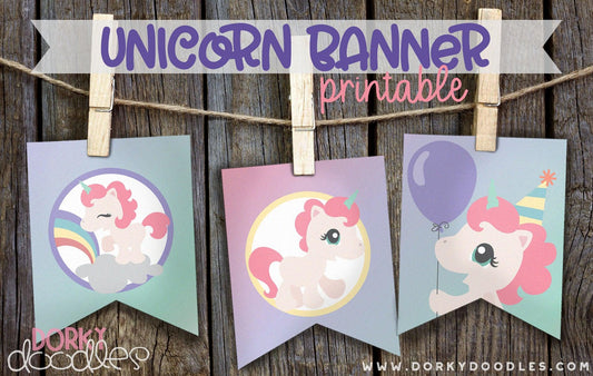 Unicorn Party Banner - Free Printable - Dorky Doodles