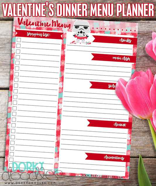 Valentine's Dinner Menu Planner Printable - Dorky Doodles