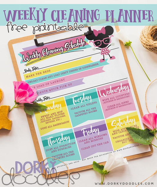 Weekly Cleaning Planner Printable - Dorky Doodles