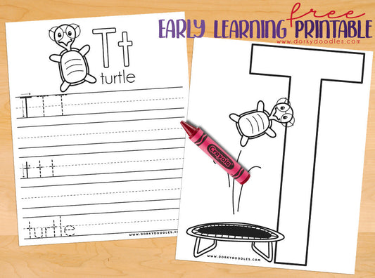 Writing Practice and Coloring Page for Letter T - Dorky Doodles