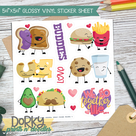 Valentine Food Pairs Planner Stickers - Durable Vinyl 5.5"x5.5" Sticker Sheet