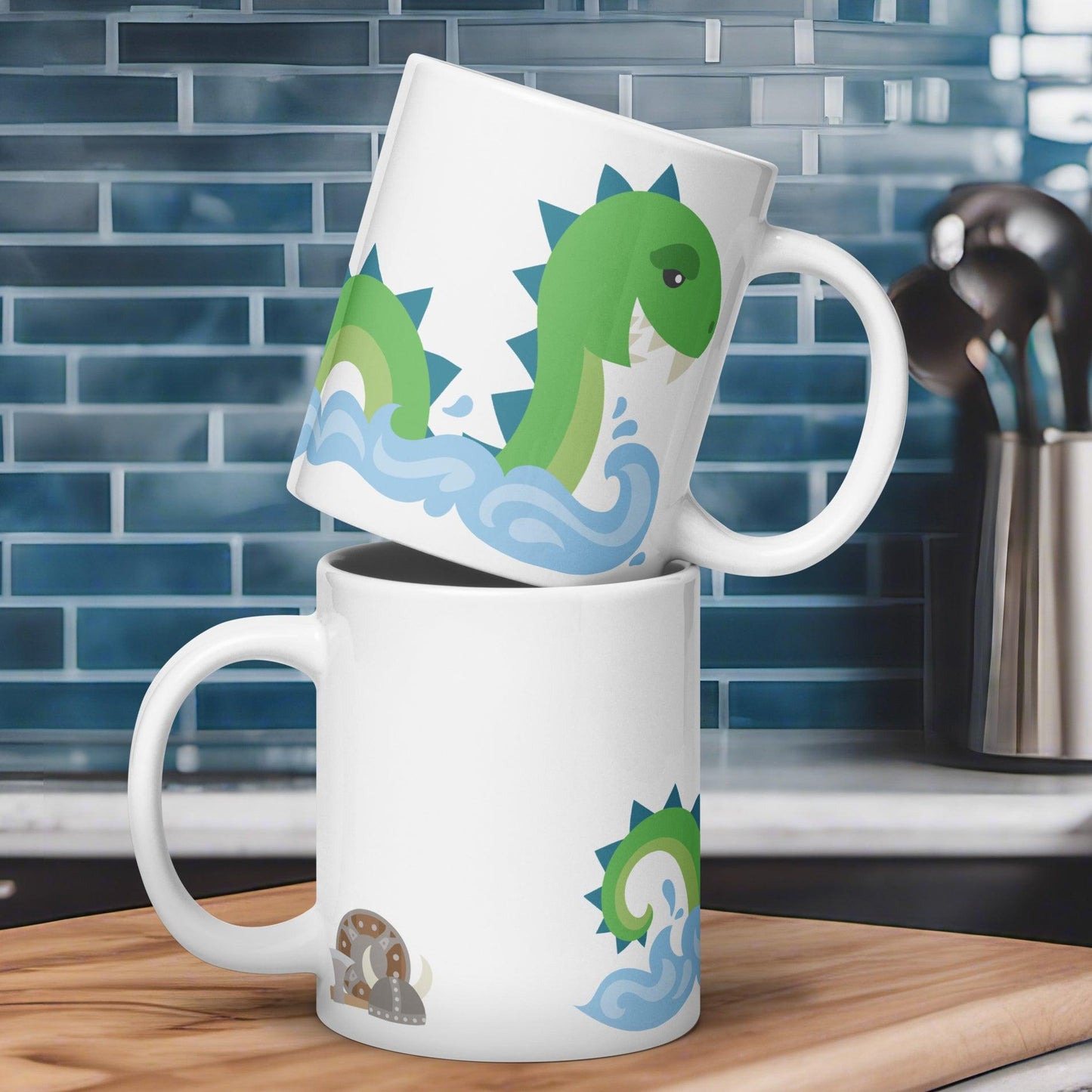 Adorable Viking & Sea Monster: Glossy Collectible Mug - Dorky Doodles