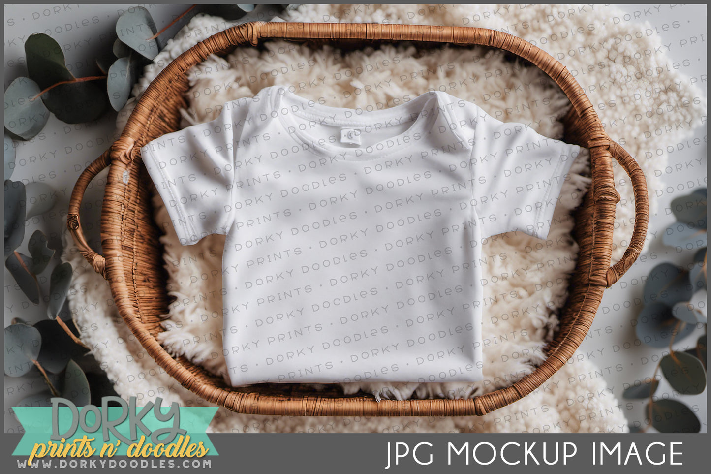 Baby Onesie in Basket Mockup Image