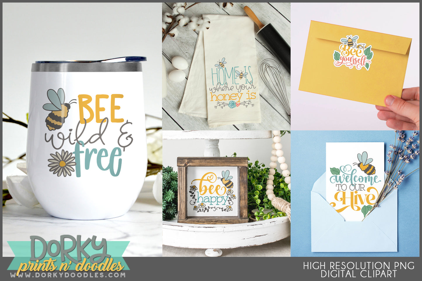 Bee Positive Inspirational Clipart Bundle