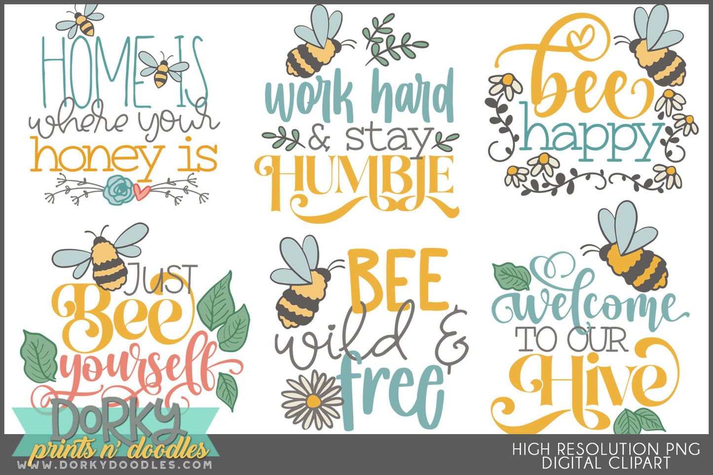 Bee Positive Inspirational Clipart Bundle