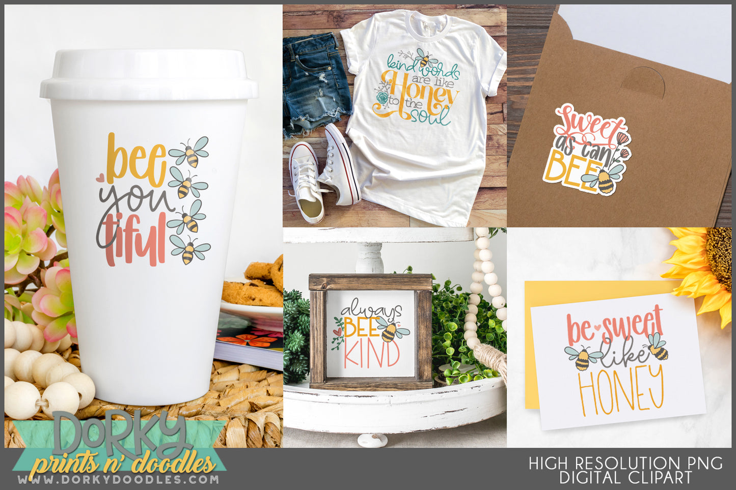 Bee Positive Inspirational Clipart Bundle