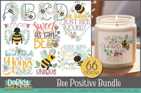Bee Positive Inspirational Clipart Bundle
