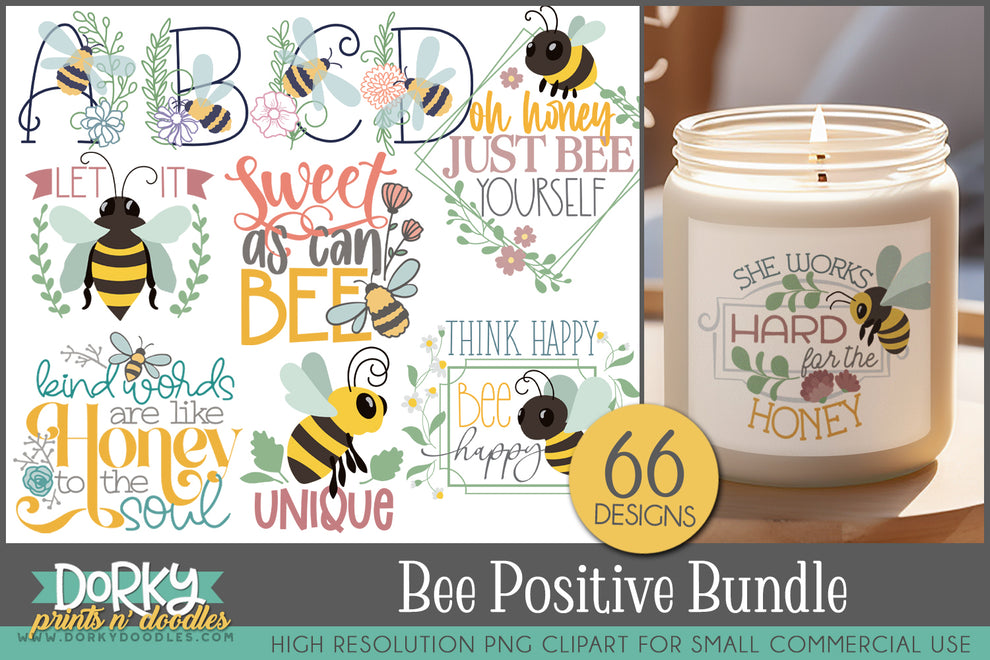 Bee Positive Inspirational Clipart Bundle – Dorky Doodles