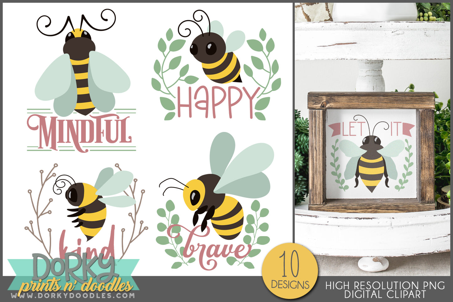 Bee Positive Inspirational Clipart Bundle