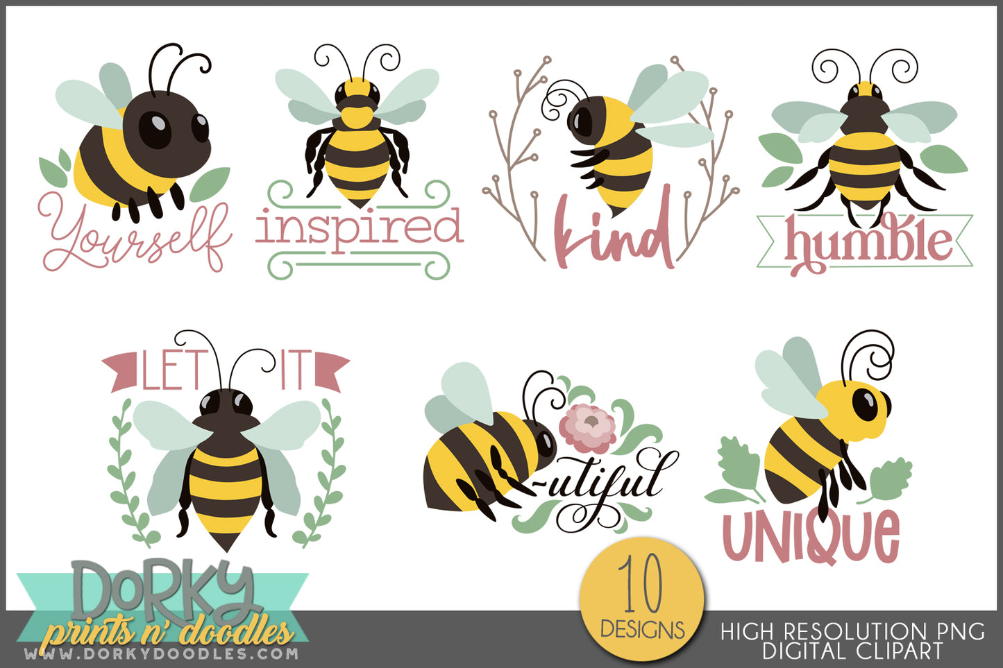 Bee Positive Inspirational Clipart Bundle
