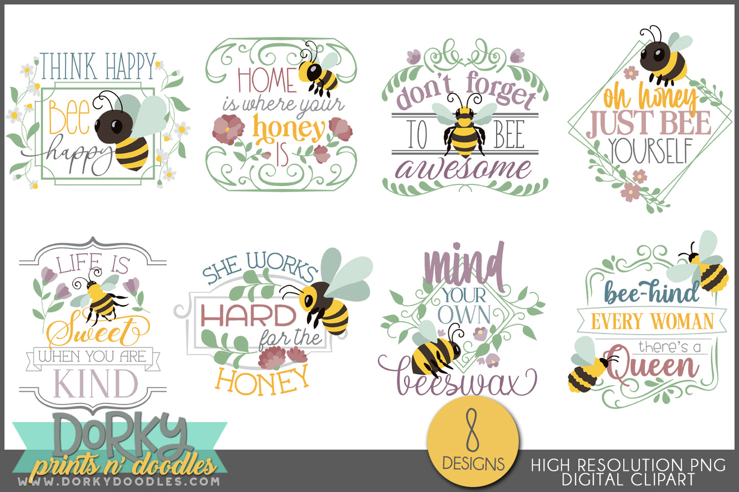 Bee Positive Inspirational Clipart Bundle