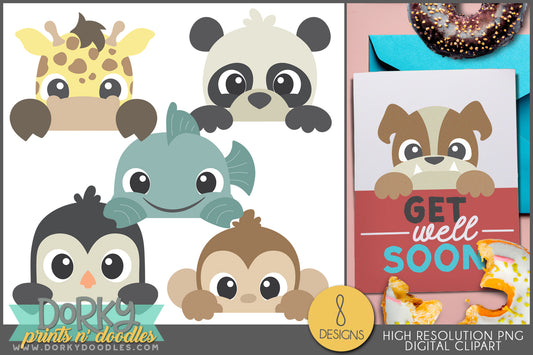 Cute Peeking Animals Clipart