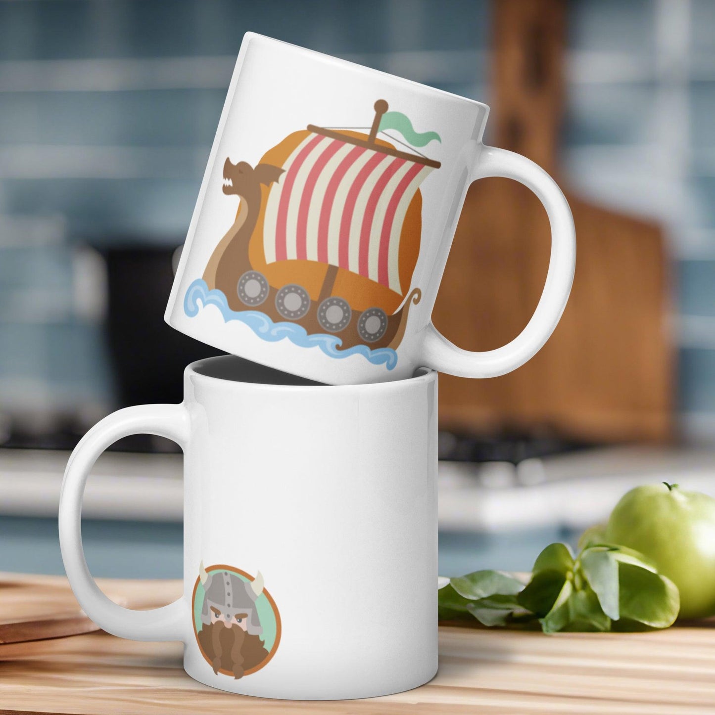 Charming Viking: Glossy Ceramic Mug with Adorable Norse Art - Dorky Doodles