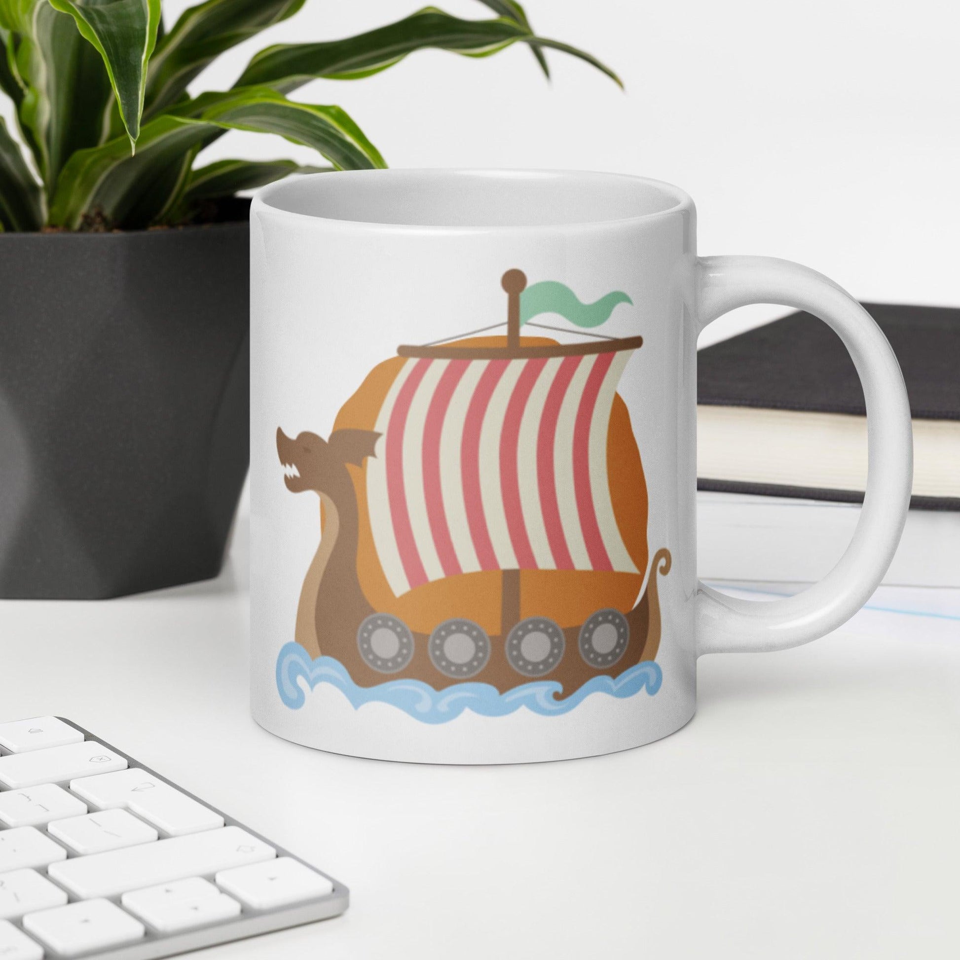 Charming Viking: Glossy Ceramic Mug with Adorable Norse Art - Dorky Doodles