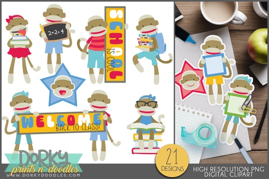 Sock Monkey Classroom Back to School Clipart