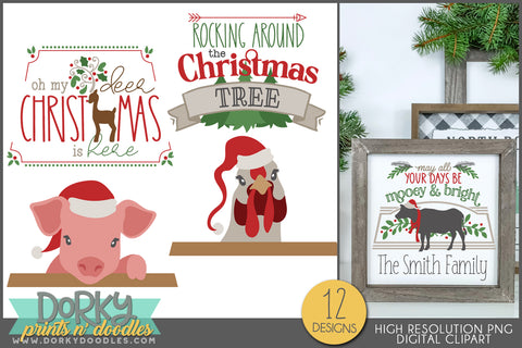 Country Holiday Farm Animal - Rustic Christmas Clipart