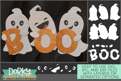 Cute Ghost Boo SVG and DXF Cuttable FIles - Dorky Doodles