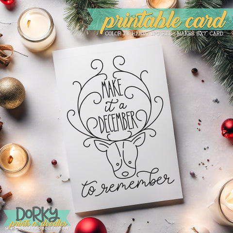 December to Remember - Hand Drawn Christmas Coloring Cards - Printable Holiday Greetings - Instant Download