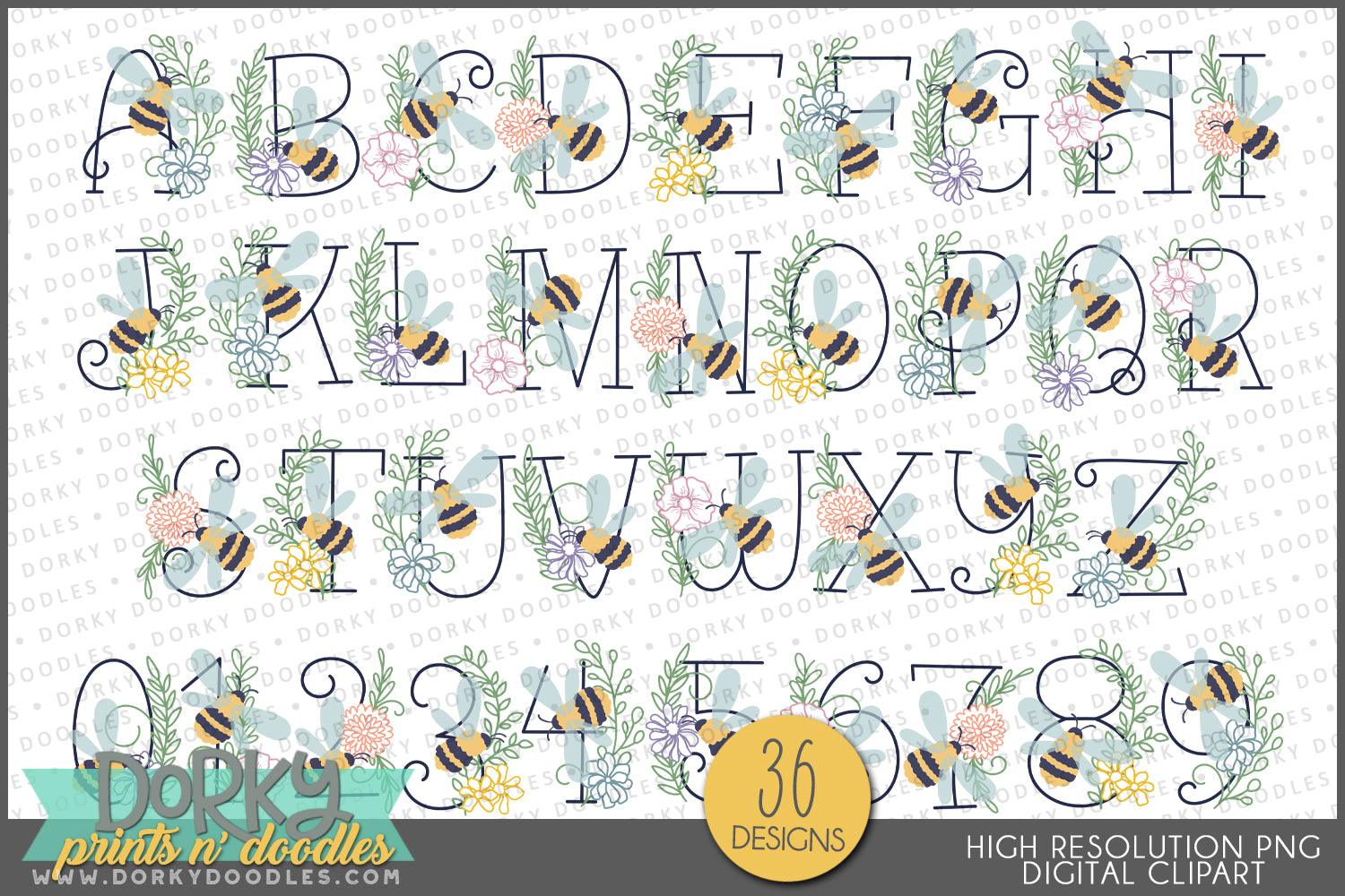 Elegant Honey Bee Alphabet Clipart - Dorky Doodles