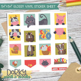 Farm Animal Squares Vinyl Sticker Sheet - Dorky Doodles