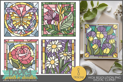 Floral Stained Glass Spring Clipart