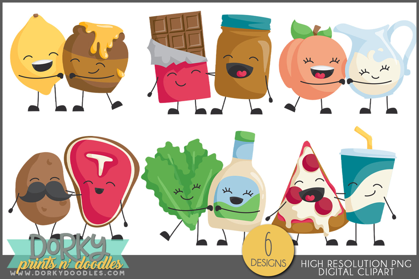 Cute Buddy Food Pairs Valentine Clipart