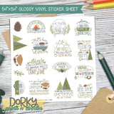Fun Camping Vinyl Sticker Sheet - Dorky Doodles