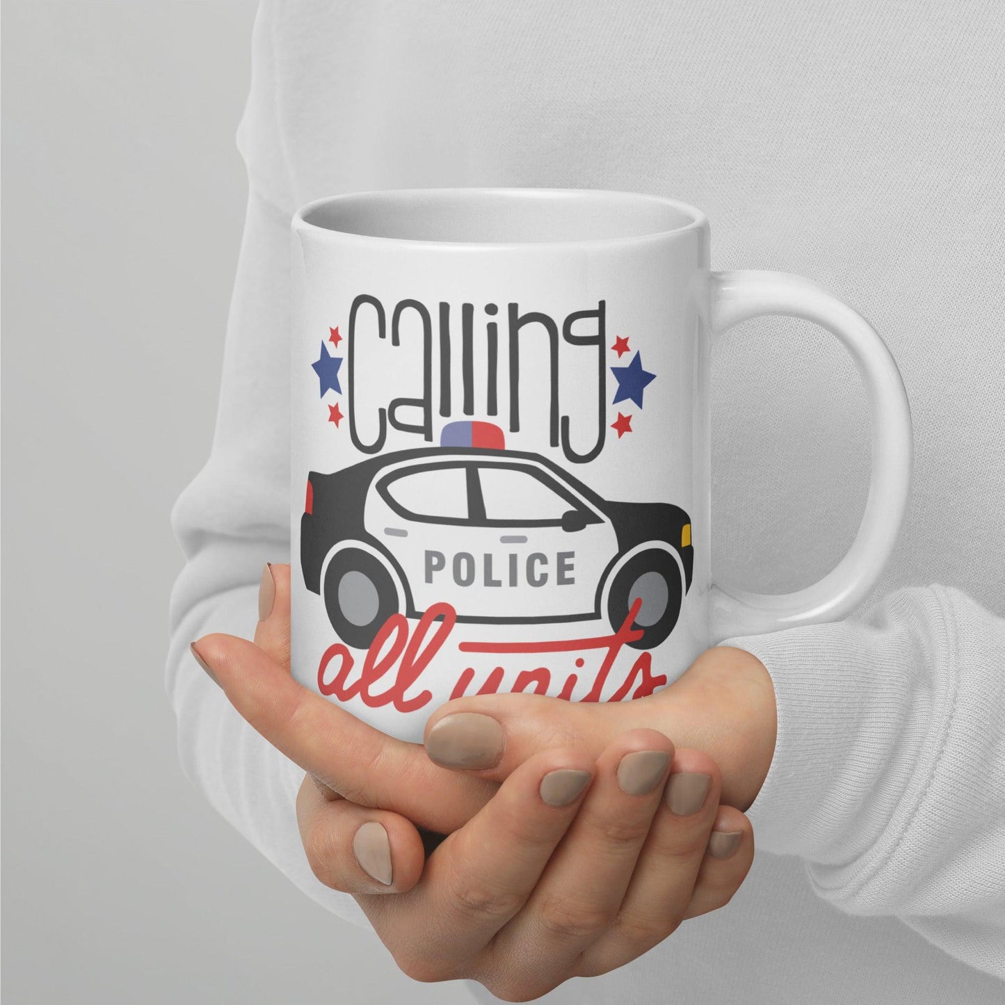 Hero in a Mug: White Glossy Police Car Mug for Everyday Heroes - Dorky Doodles