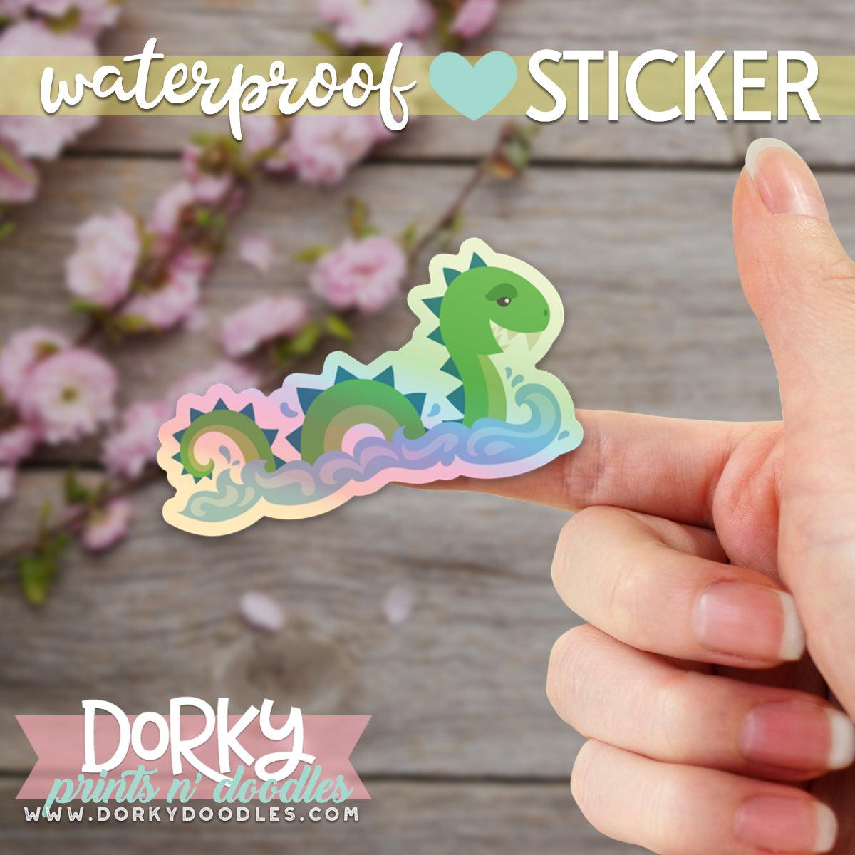 Holographic Sea Monster Large Waterproof Sticker - Dorky Doodles