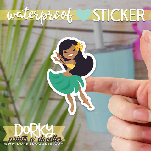 Hula Girl Large Waterproof Sticker - Dorky Doodles