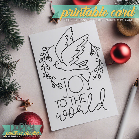 Joy to the World - Hand Drawn Christmas Coloring Cards - Printable Holiday Greetings - Instant Download