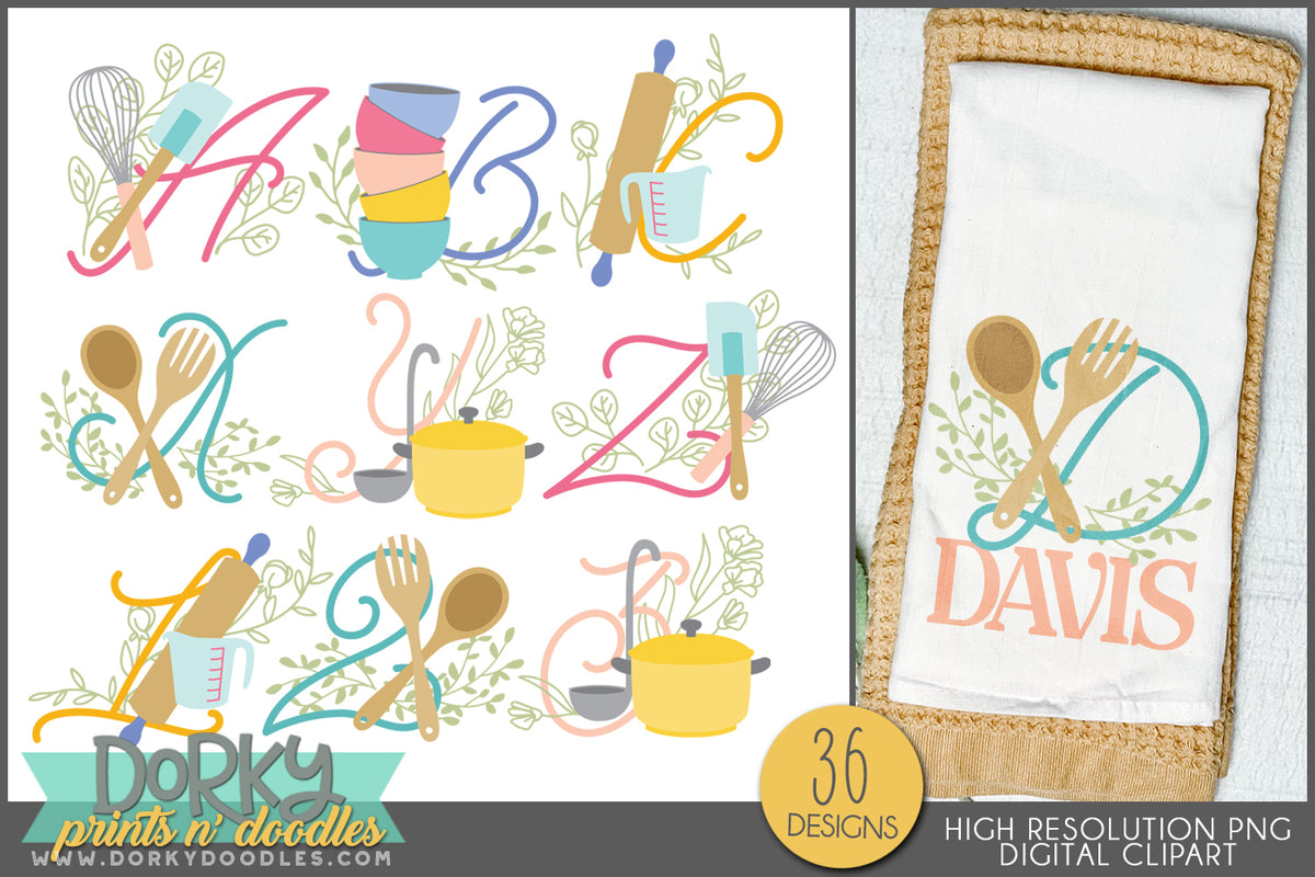 Cookery Letters Baking and Cooking Kitchen Alphabet Clipart – Dorky Doodles
