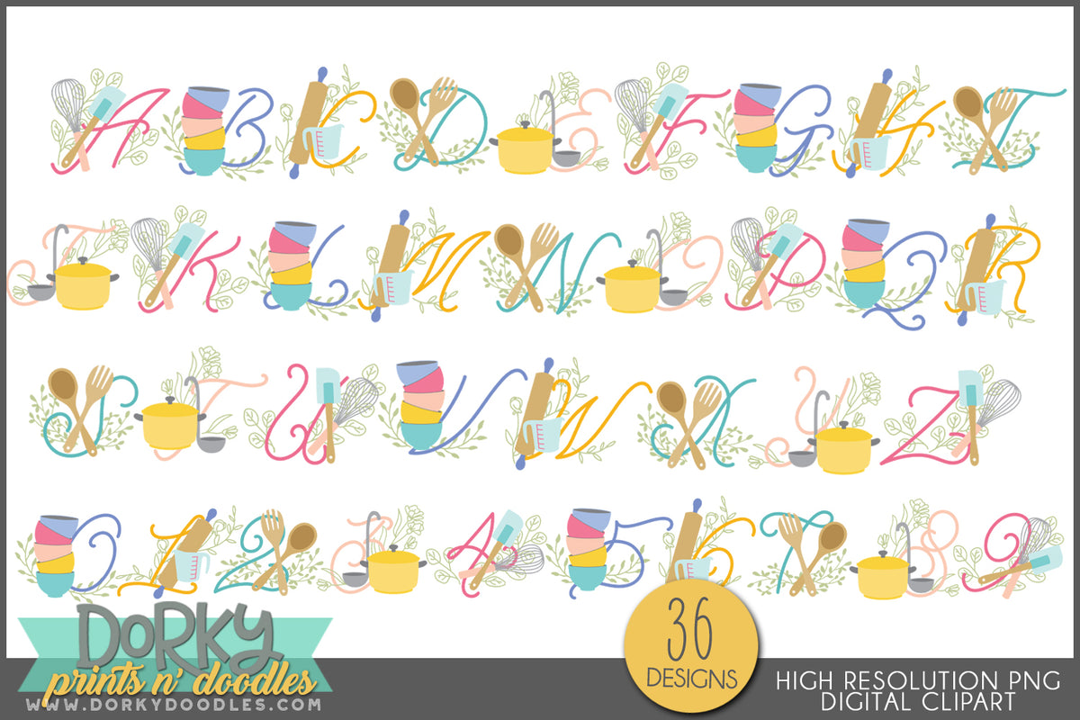 Alphablet Kitchen Baking and Cooking Kitchen Alphabet Clipart – Dorky Doodles