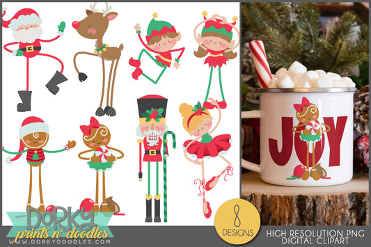 Santa, Elves, Reindeer, Gingerbread, Nutcracker Long Leg Christmas Clipart