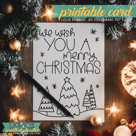 Christmas Trees - Hand Drawn Christmas Coloring Cards - Printable Holiday Greetings - Instant Download