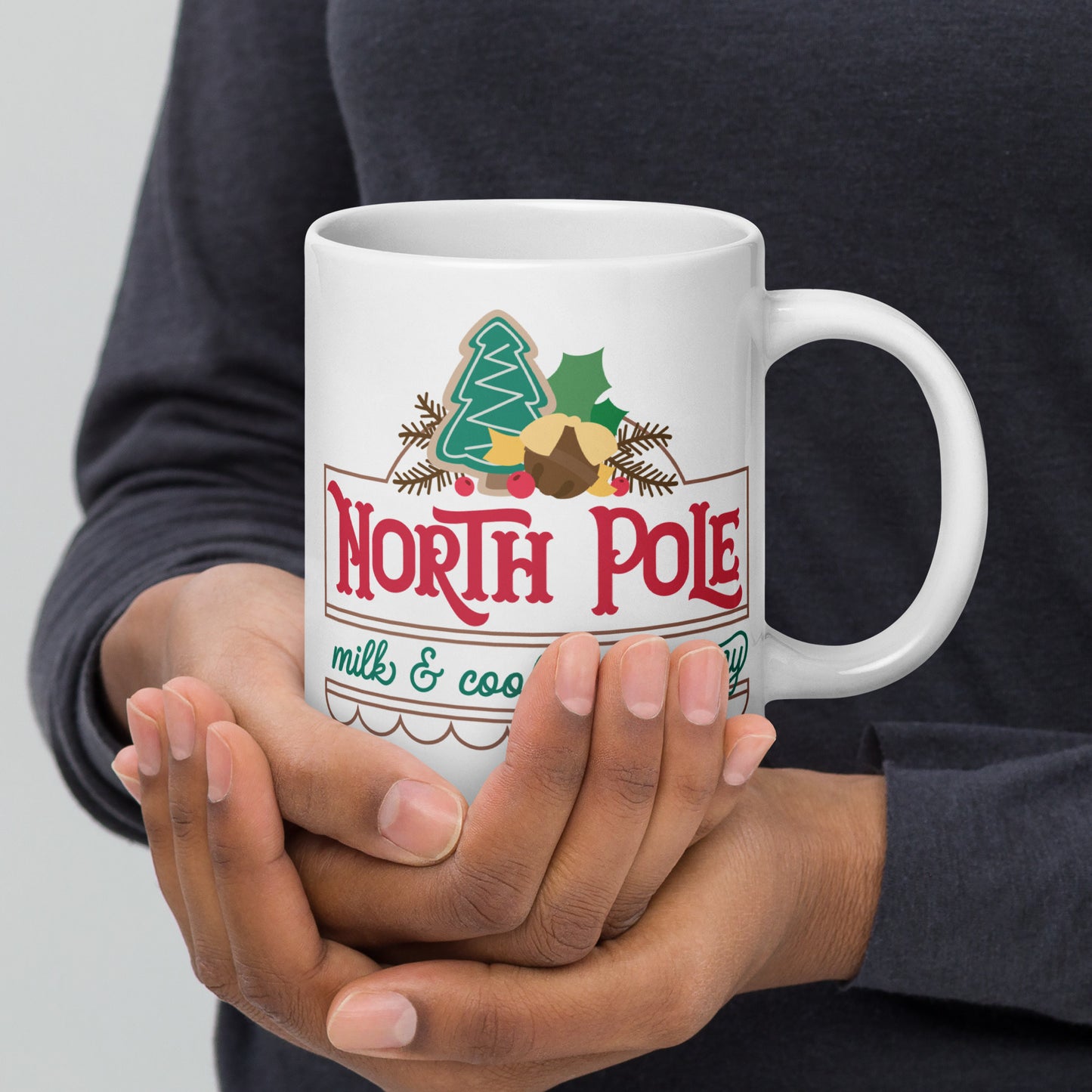 Christmas North Pole Milk and Cookie Co. Mug - Large 20 Ounce White Glossy Mug for the Holiday Season