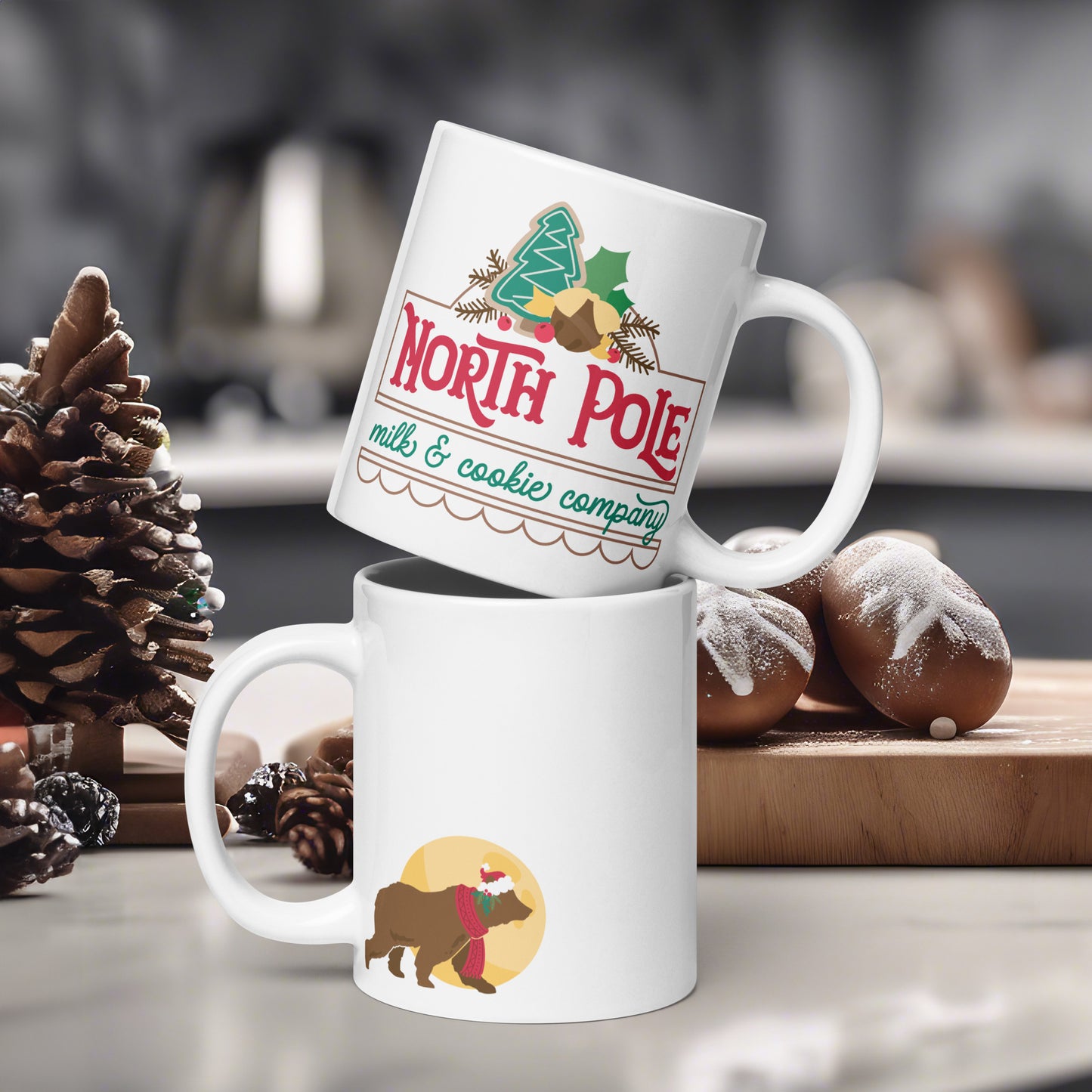 Christmas North Pole Milk and Cookie Co. Mug - Large 20 Ounce White Glossy Mug for the Holiday Season